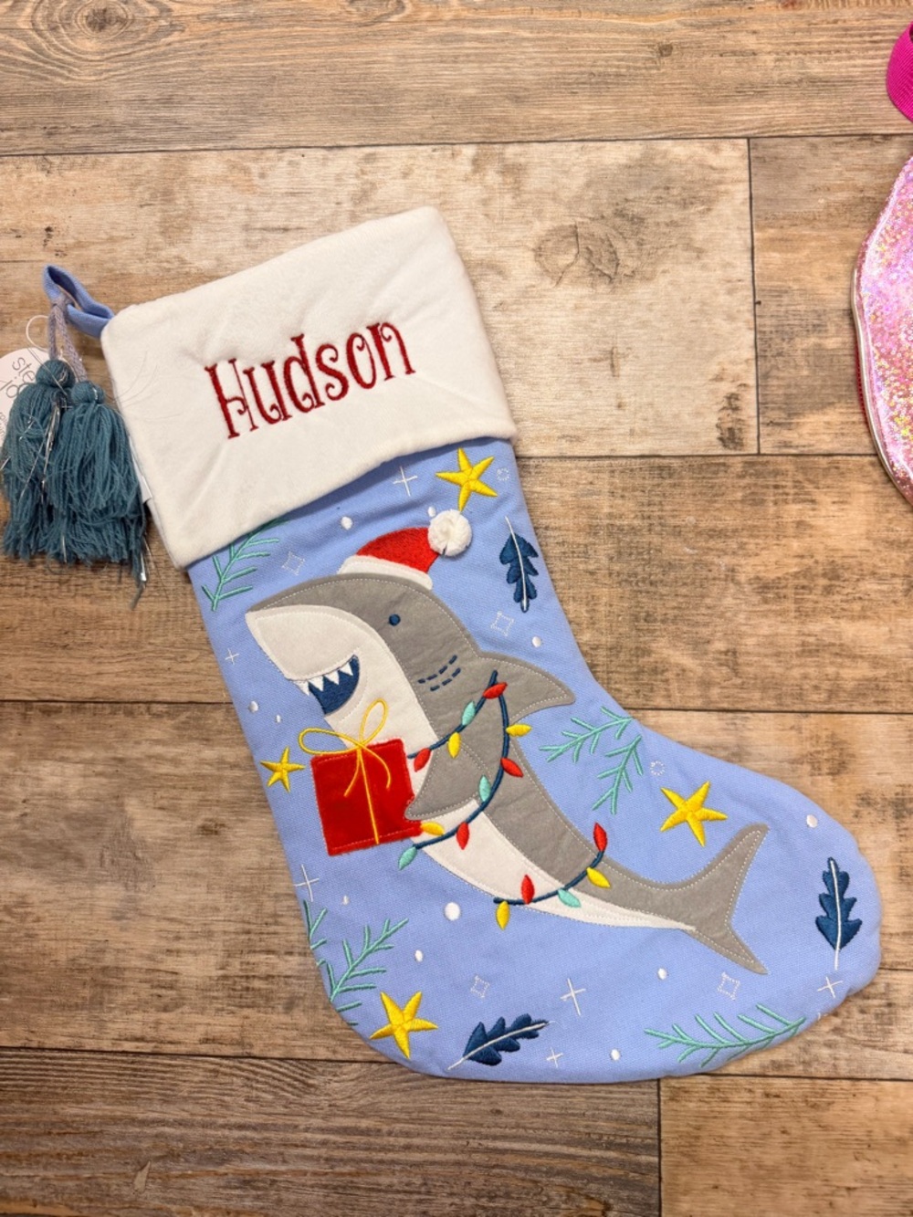 Stephen Joseph Shark Christmas Stocking - PERSONALIZED WITH HUDSON